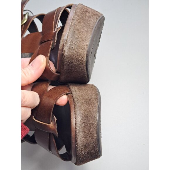 Kork-Ease Beatrice Brown Leather Strappy Wedge Platform Sandals Clogs Size 7/39 - Picture 8 of 11